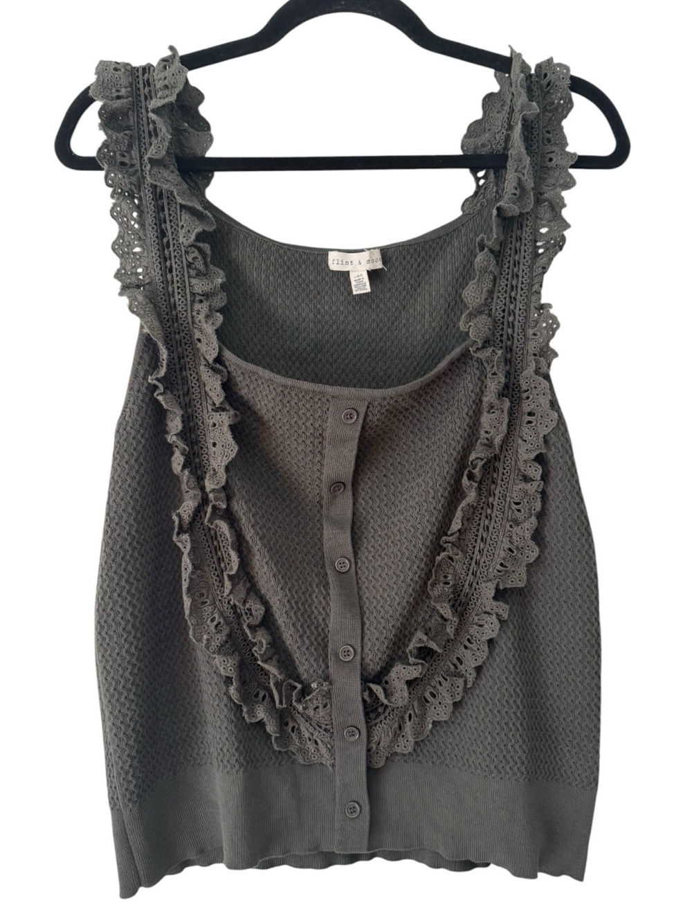 Flint & Moss Anthropologie Crochet Ruffle Sleeve Dark Green Tank Top Size Large